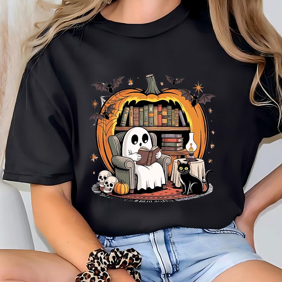Ghost Book Reader Sweatshirt, Halloween Boo Reading Tee, Book Lover Gift, Reading Enthusiast Book Shirt, Ghost Reader Tee, Literature Lover T-shirt