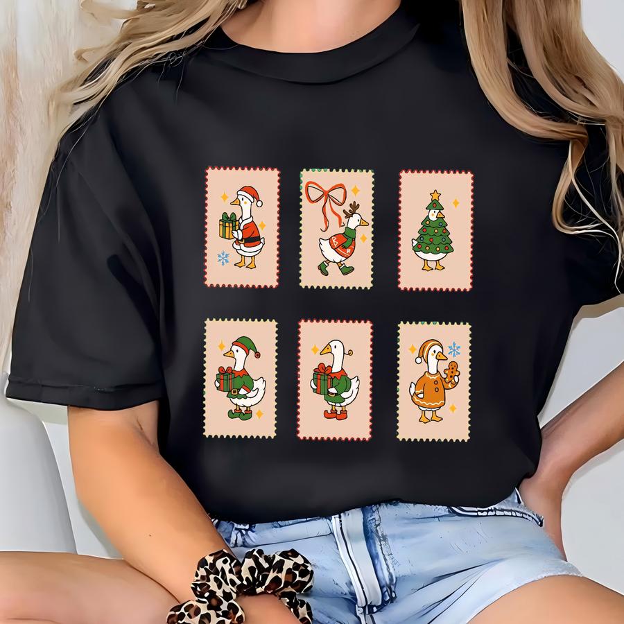 Comfort Color Silly Goose Stamp Tshirt, Christmas Goose Xmas Trees Shirt, Womens Holiday Tees, Christmas Xmas Outfit T-shirt