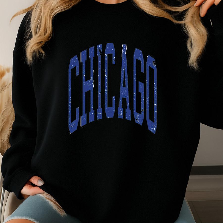 Vintage Chicago Sweatshirt Unisex Fit Blue And White Chicago Baseball Sweater Cheer Crewneck Sweatshirt