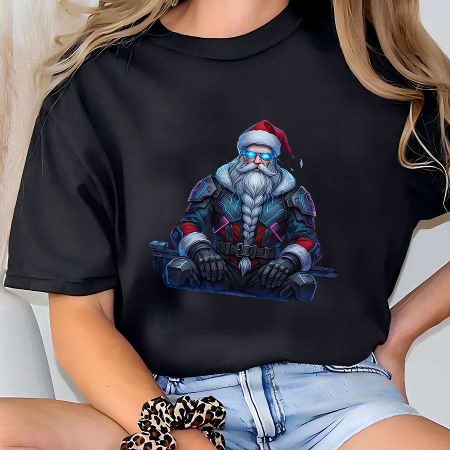 Christmas In 2099 Cyberpunk Sweatshirt – Futuristic Santa Pullover, Sci-fi Holiday Sweater, Gamer Gift T-shirt