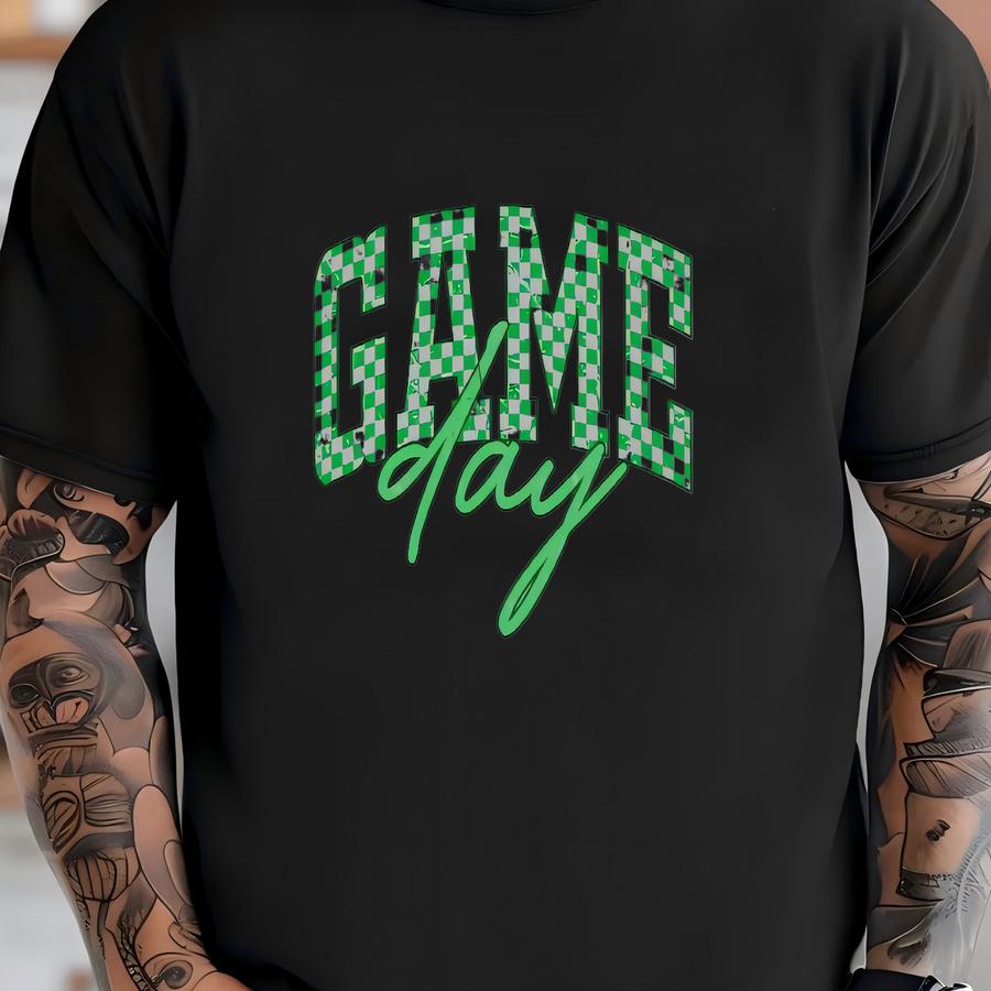 Game Day Shirt Checkered Green Gray T-shirt