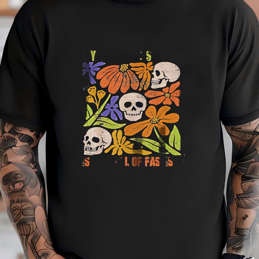 Fall Of Fascism Hoodie: Floral Skulls, Anti-fascist Halloween, Unisex Gildan 5000 T-shirt