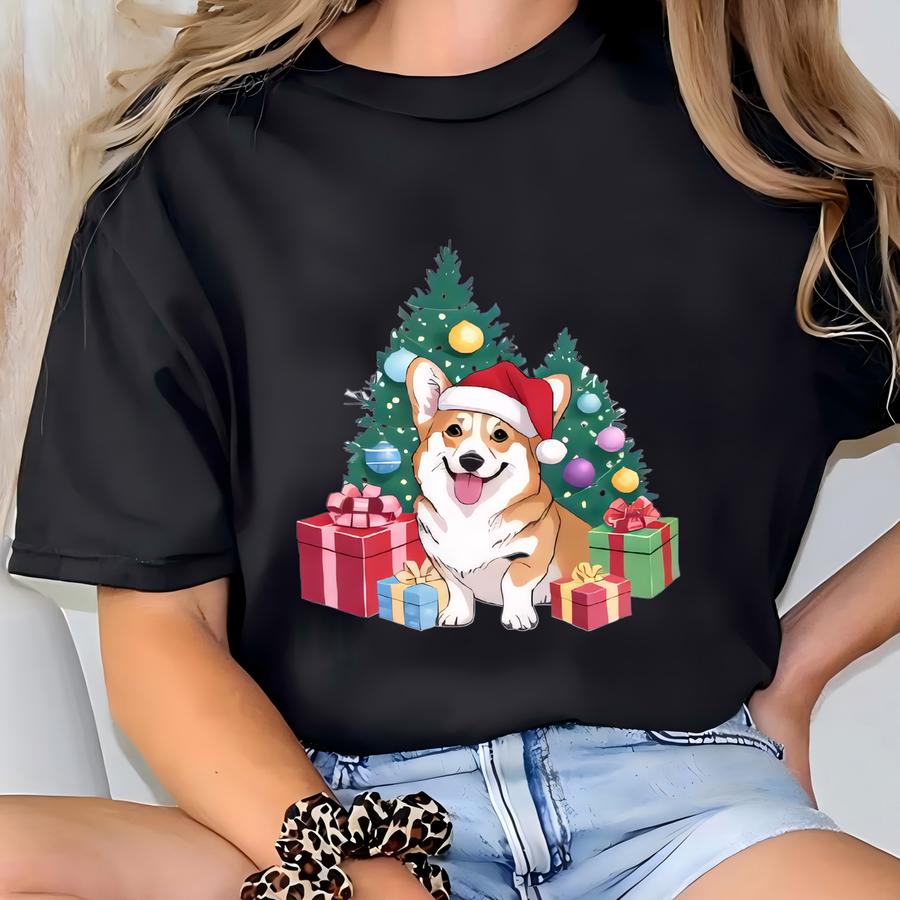Personalized Corgi Christmas Tree Shirt, Custom Dog Name Tshirt, Cute Pet Lover Gift, Corgi Mom, Merry Christmas Tee T-shirt