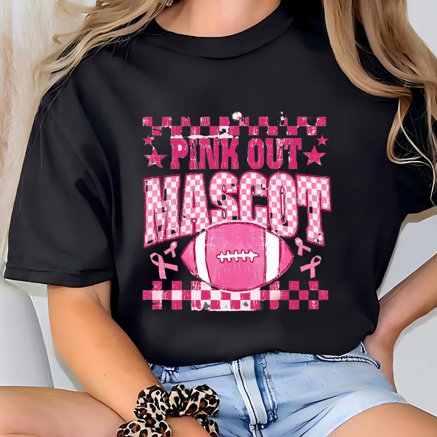 Custom Mascot Pink Out Football Breast Cancer Awareness Sweatshirt, Personalized Pink Ribbon Game Day Tee, October Support Spirit Sweatshirt T-shirt