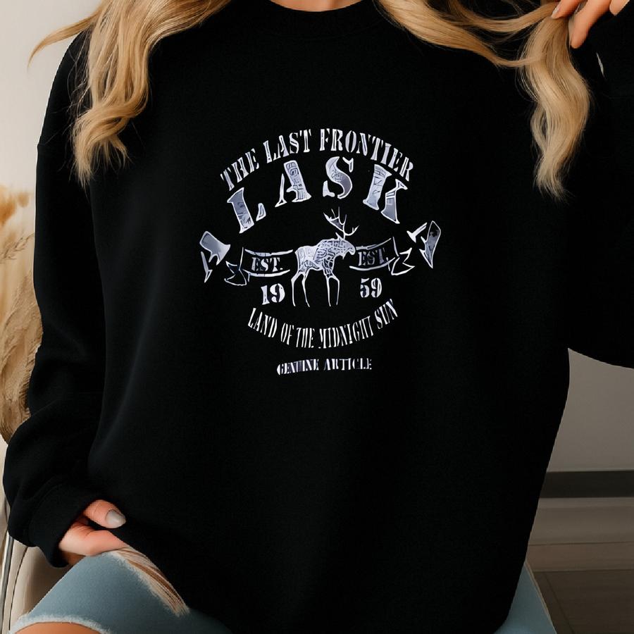Vintage Y2k Alaska Navy Sweatshirt Large Alaska Crewneck Streetwear Alaska Sweater Pullover Jumper Alaska Spell Out Print Logo Alaska Jumper Sweatshirt