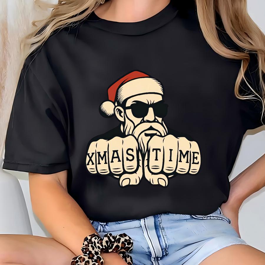 Christmas Sweatshirt: Cool Santa Christmas Shirt – Funny Bad Santa Xmas Time Graphic Sweater – Retro Tattoo Style Holiday Shirt T-shirt