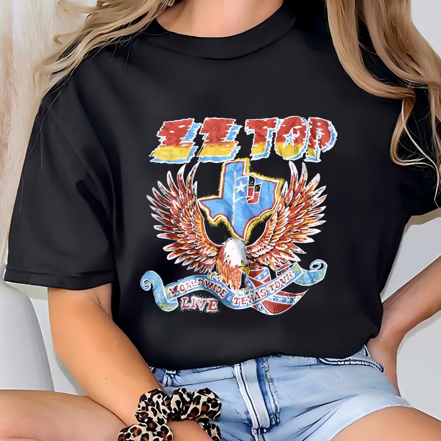 Vtg 80s Zz Top Worldwide Texas Tour Single Stitch Rock Band Graphic Tee Hoodie Fantasy Tag M/l T-shirt