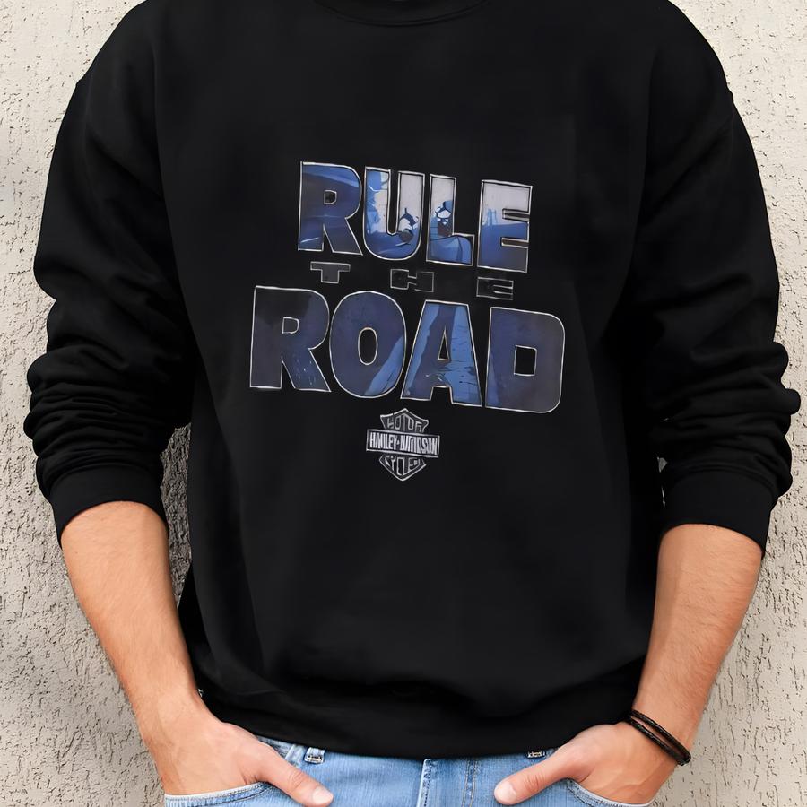 Vintage 2001 Rule The Road T-shirt Authentic Y2k Biker Motorcycle Faded Black Tee L Sweatshirt
