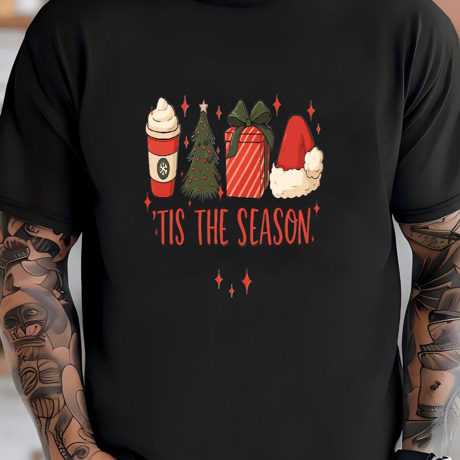 Shirt, Christmas Hoodie, Tis The Season Xmas Tee, Holiday Gift Hoodie, Merry And Bright Santa Tee T-shirt