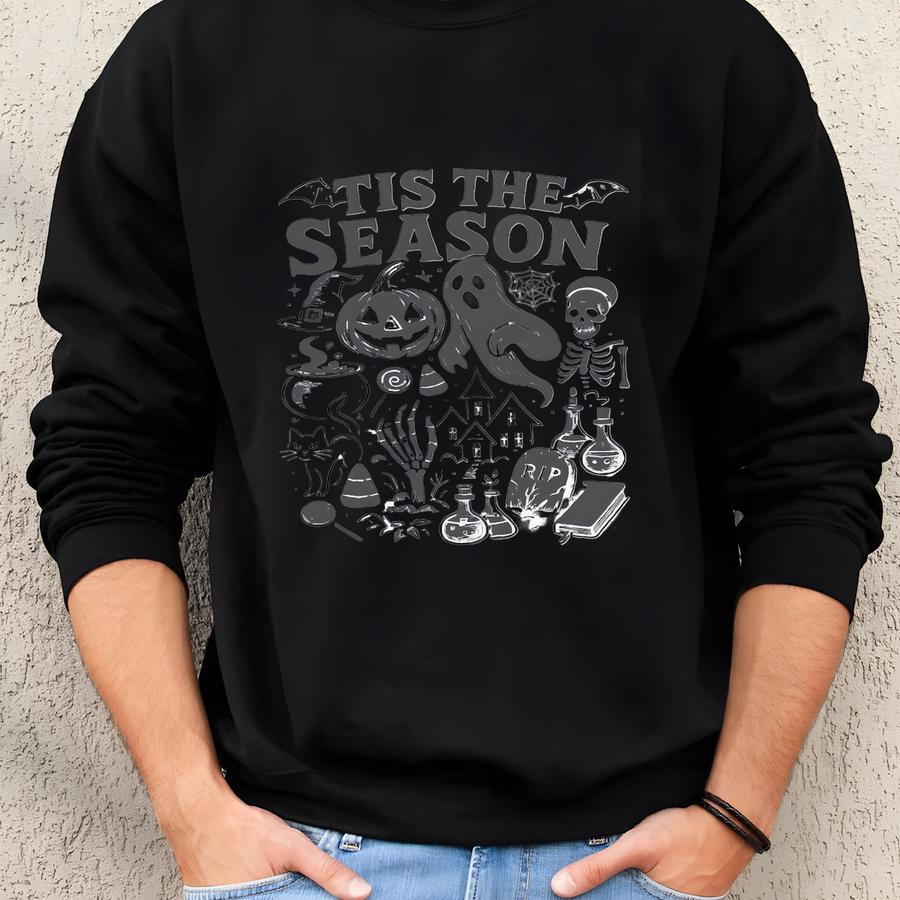 Vintage Halloween Shirt, Retro 'tis The Season Skeleton Pumpkin Ghost Halloween T-shirt, Halloween Shirt, Spooky Shirt Sweatshirt