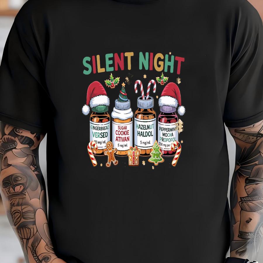 Silent Night Christmas Shirt, Christmas Nurse Shirt, Christmas Nursing Hoodie, Icu Nurse Christmas Tee, Nurse Holiday Shirt T-shirt