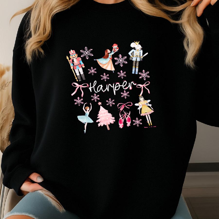 Custom Name Nutcracker Ballet Christmas Shirt: Personalized Coquette Christmas Tee For Dancers And Ballerinas Sweatshirt