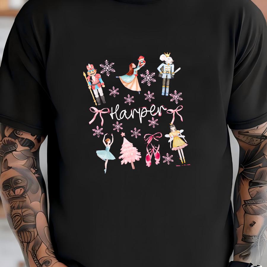 Custom Name Nutcracker Ballet Christmas Shirt: Personalized Coquette Christmas Tee For Dancers And Ballerinas T-shirt