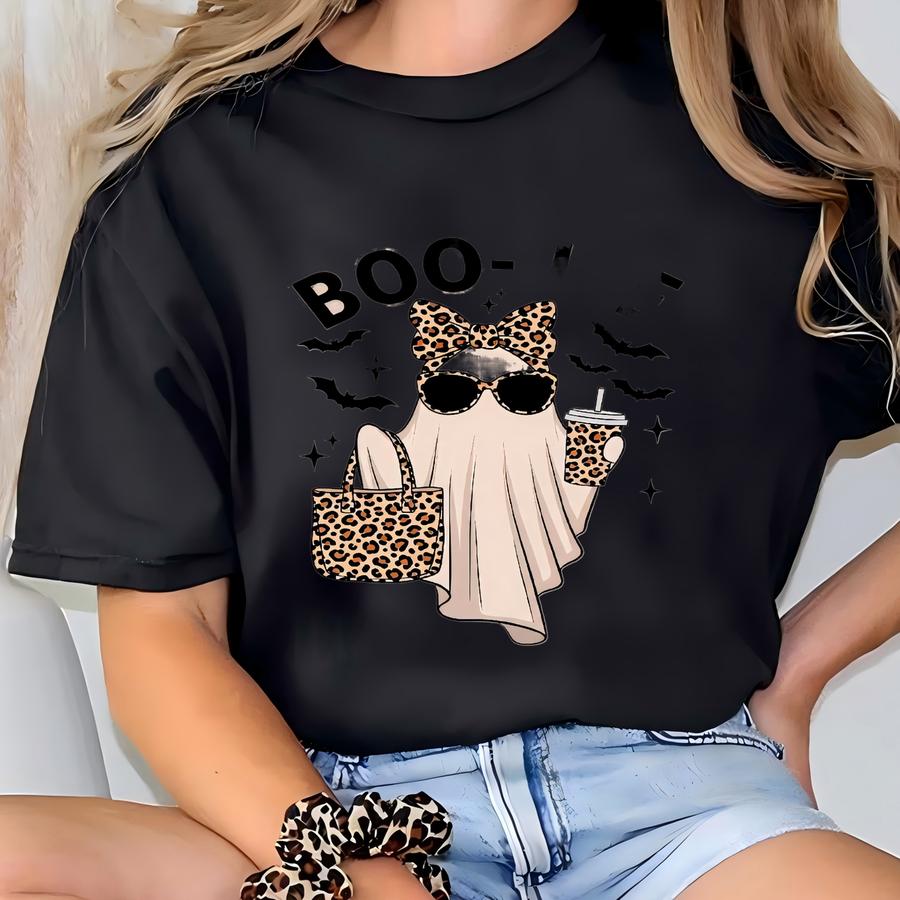 Boo-jee Ghost Sweatshirt, Leopard Ghost Tee, Ghost Coffee Shirt, Funny Fall Shirt, Ghost Tee, Girly Halloween Gift, Boojee Shirt T-shirt