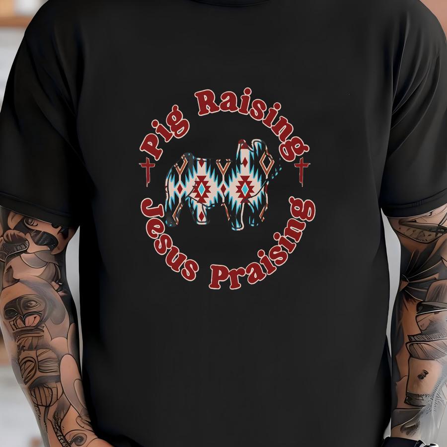 Vintage Aztec Pig Tshirt For Stock Show: Jesus Praising Coquette Gift For Swine Breeder T-shirt