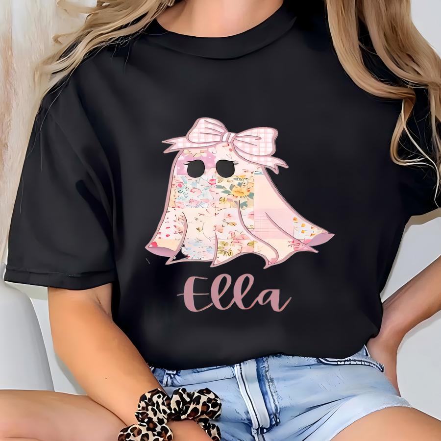 Personalized Girls Pink Ghost Halloween Baby Bodysuit,custom Cute Ghost Girls Baby ®,fall Baby Gift Custom Personalised Baby Girl Gift T-shirt