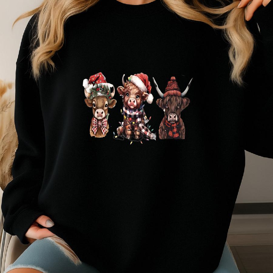 Merry Christmas Cow Light T-shirt, Moorry Christmas Party Shirt, Christmas Shirt, Youth Cow Fairy Lights Shirt, Tsf261 Sweatshirt