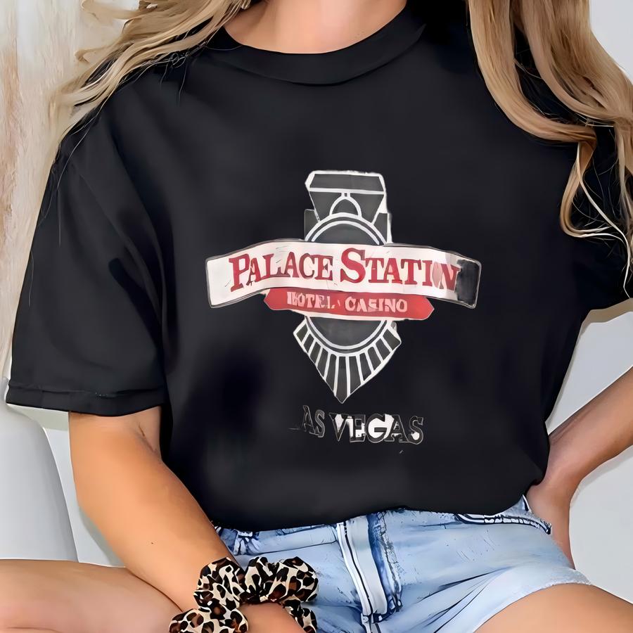Vintage 1980's Palace Station Las Vegas Graphic Hoodie Sz L S/s Single Stitch T-shirt