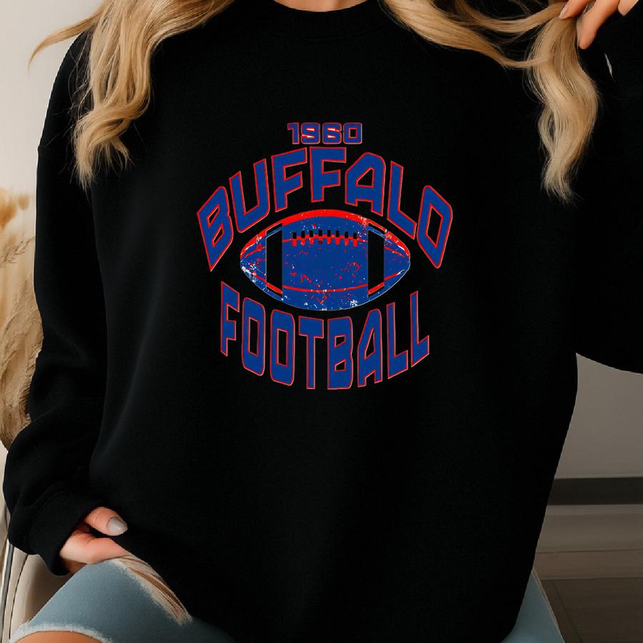 Buffalo Football Crewneck Sweatshirt, Vintage Fan Gifts For Game Day, Sports Apparel, Unisex Buffalo Hoodie, Football Fan Gear Shirt Sweatshirt