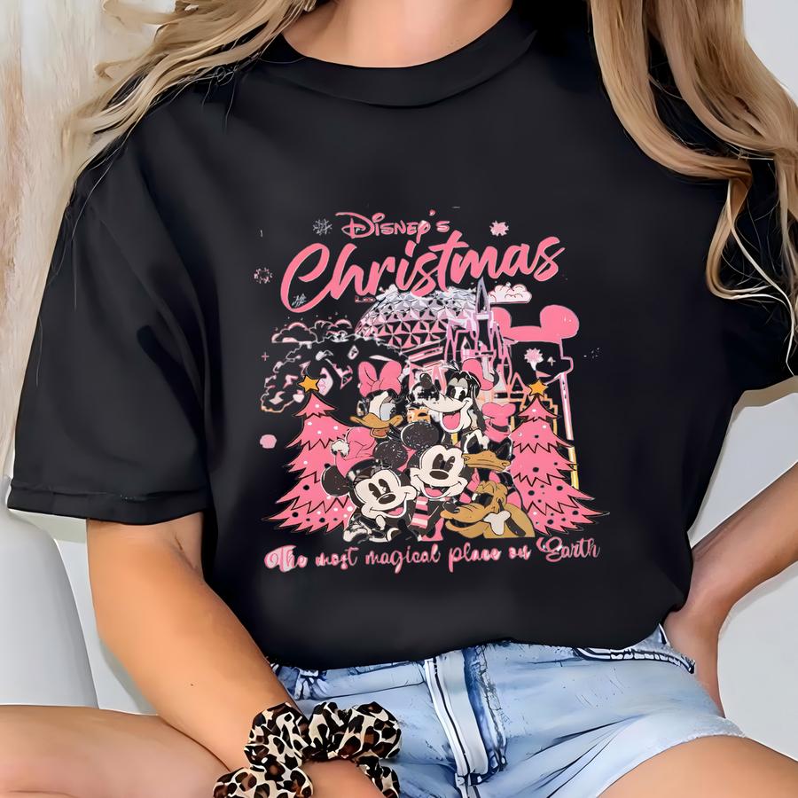 Pink Christmas The Most Magical Place On Earth Shirt, And Friends Very Merry Christmas Party Shirt,family Christmas Trip Shirt T-shirt