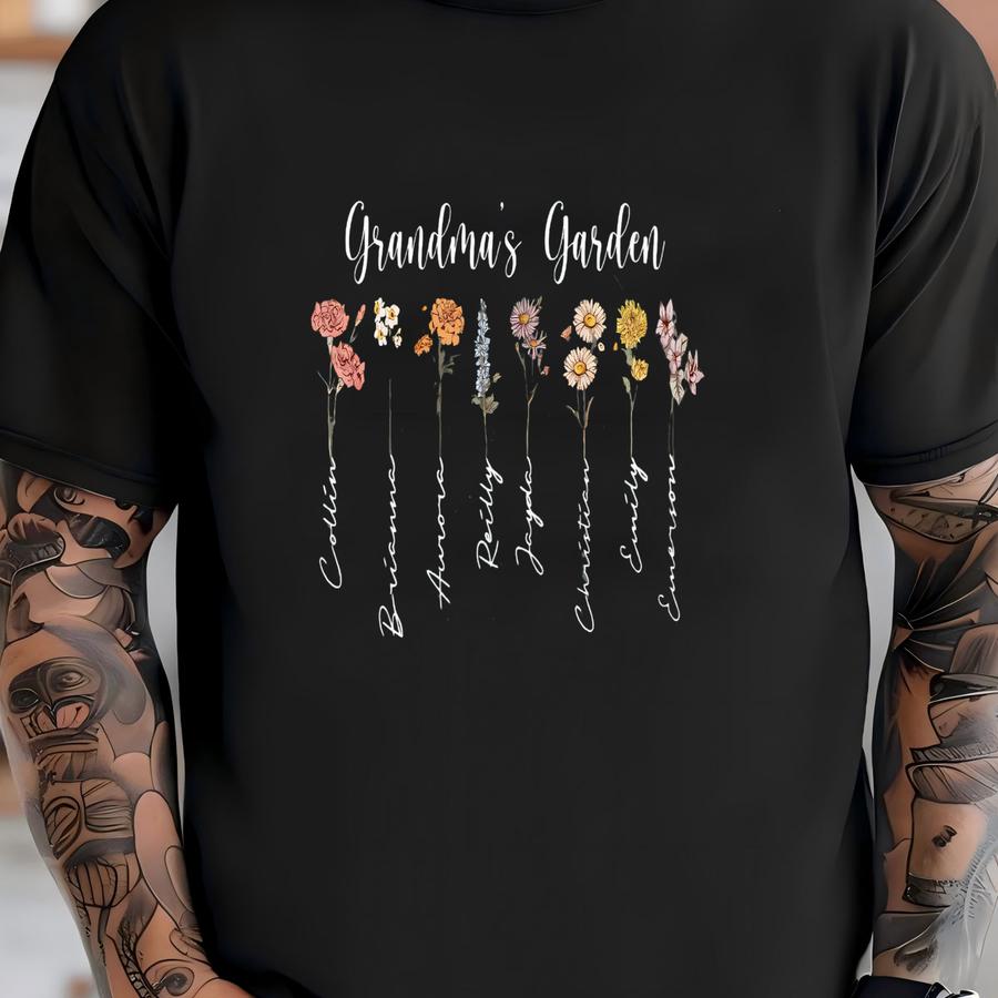 Grandma Shirt With Custom Birth Flowers And Name, Custom Birth Flower, Custom Birthday Shirt, Mothers Day Shirt, Grandma Gift T-shirt