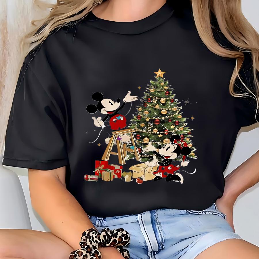Retro  Under Christmas Tree Tshirt, Mouse Christmas Tshirt, Christmas Couple Tshirt, Land Shirt T-shirt