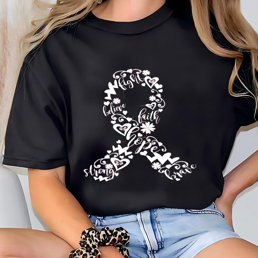 Cancer Awareness Graphic Tee | Pink Ribbon Support Shirt | Motivational Survivor Gift T-shirt