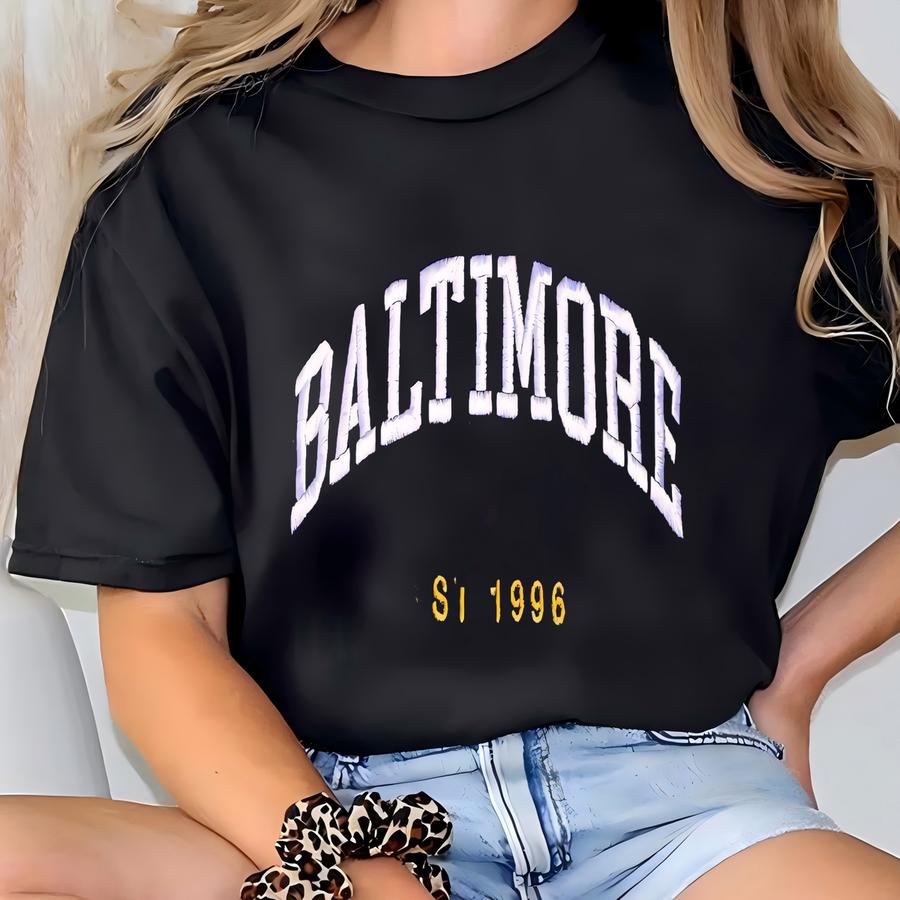 Baltimore Football Sweatshirt, Retro Sports Crewneck, Vintage Football Fan Apparel, Retro Purple Black Sweater Unisex T-shirt