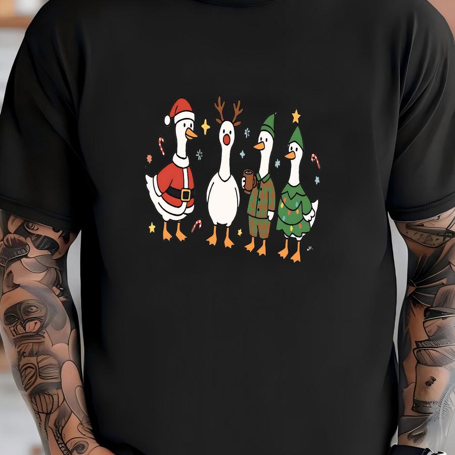 Festive Goose Christmas Sweatshirt, Funny Xmas Tee, Goose Hoodie, Funny Holiday Santa Lights Hoodie T-shirt