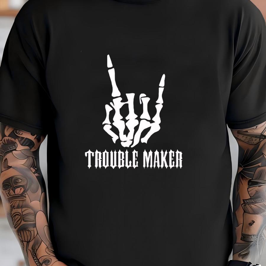 Trouble Maker Bone Hand Graphic Hoodie, Edgy Shirt, Sarcastic Humor Gift Sweatshirt, Gift For Him And Her T-shirt