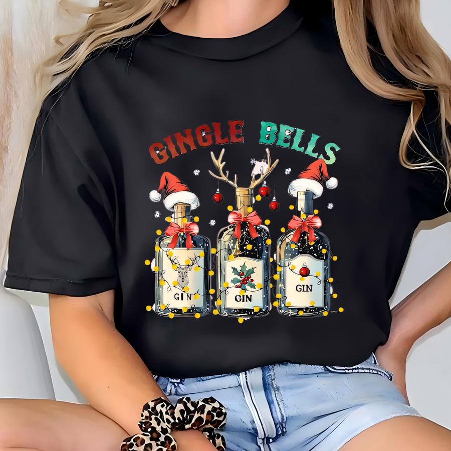 Gingle Bells Shirt, Funny Christmas Gin Hoodie, Holiday Drinking Tee, Xmas Party Cocktail Shirt, Festive Gin Lover Graphic Tee T-shirt
