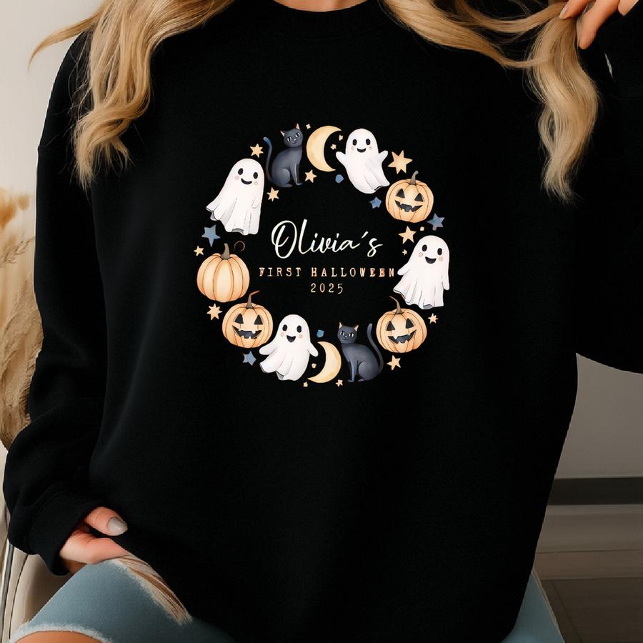 My First Halloween Baby Romper, Custom Name Daughter Baby Bodysuit, Spooky Baby Shower Baby Jumpsuit, Personalized Ghost Pumpkin Baby Outfit Sweatshirt