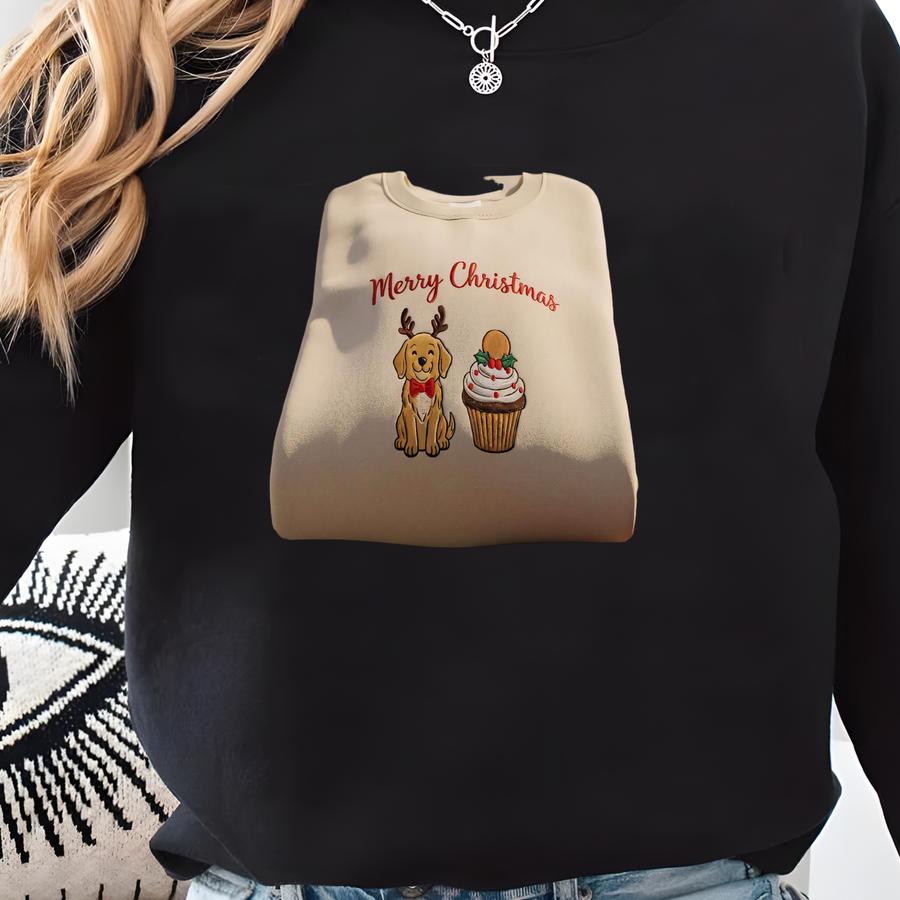 Golden Retriever Christmas Sweatshirt, Cute Dog Lovers Crewneck, Merry Christmas Cupcake Hoodie, Holiday Gift For Dog Lovers Sweatshirt