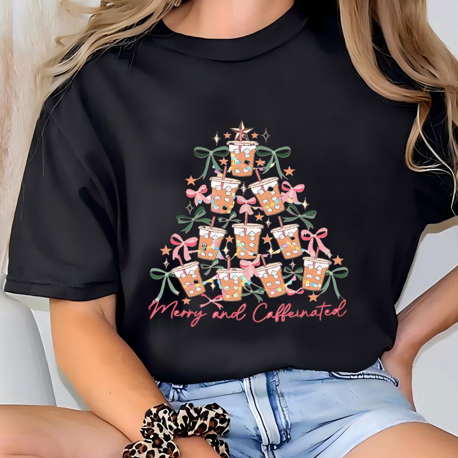 Merry Caffeinated Christmas Tree Sweatshirt: Coffee Lover Gift T-shirt