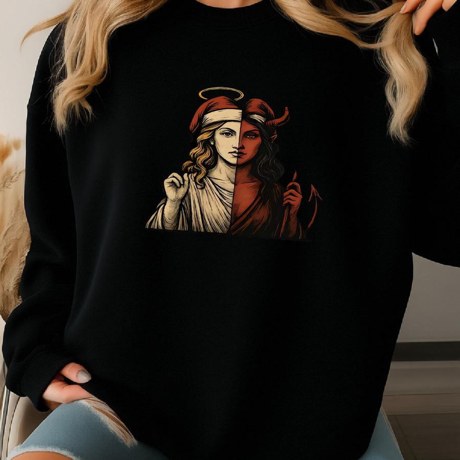 Naughty Or Nice Christmas Sweatshirt – Angel And Devil Pullover, Gothic Holiday Sweater, Funny Xmas Gift, Alternative Holiday Top Sweatshirt