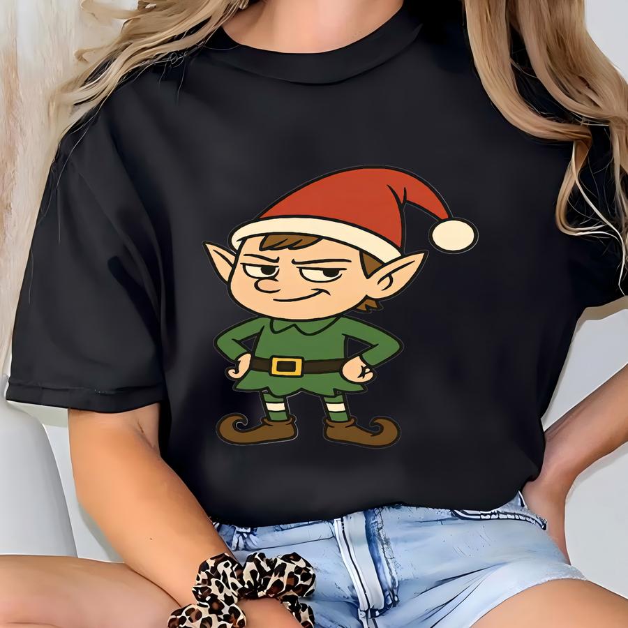 Funny Elf Christmas Sweatshirt, Cute Holiday Pullover, Cartoon Santa’s Helper Sweater, Xmas Party Top, Christmas Gift T-shirt