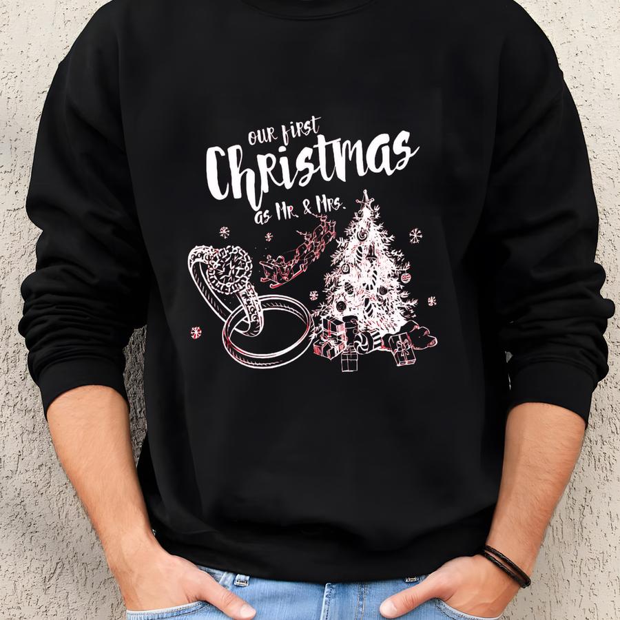 Custom Couples Christmas Sweatshirts, Matching Couples Holiday Gifts, First Christmas Married Mr And Mrs Gifts Custom Personalized Name Gift Sweatshirt