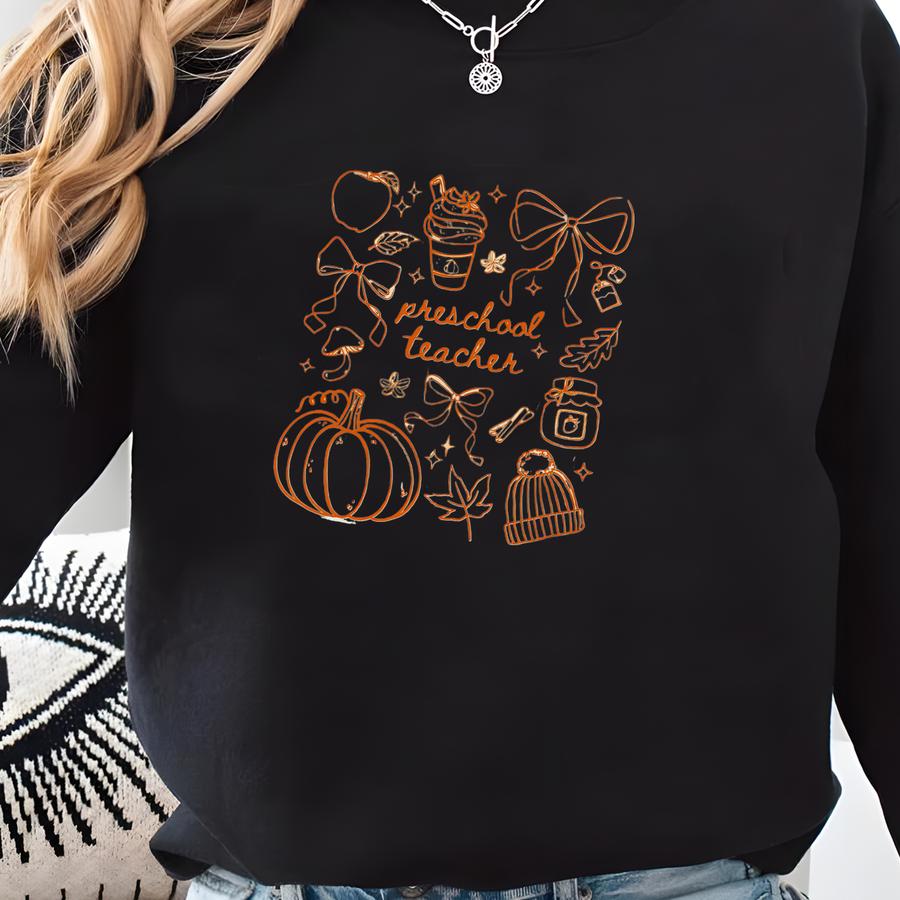 Fall Teacher Shirt Floral Coquette Bow Personalized Tee, Fall Teacher Tee, Teacher Tshirts, School Fall, Fall Preschool Shirt Sweatshirt
