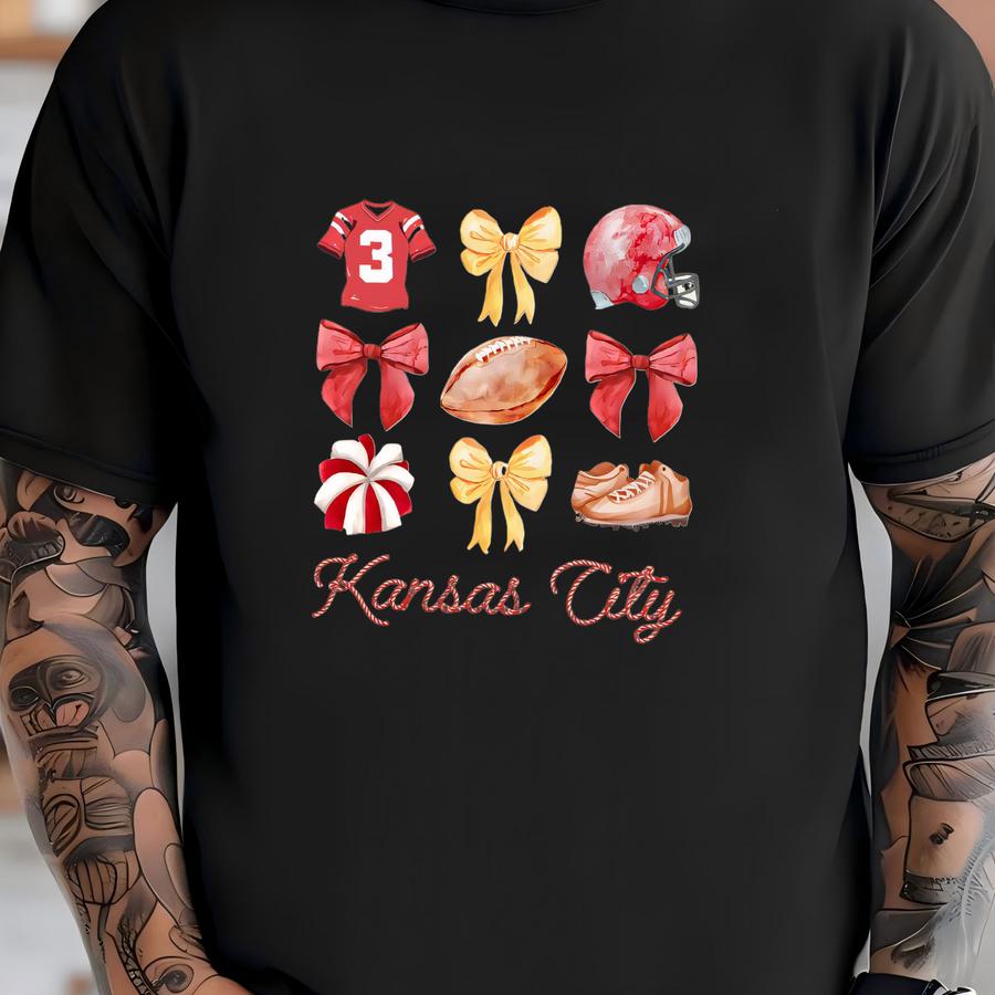 Kansas City Bow Shirt, Football Bow, Coquette Football, Kansas City Fan Gift, Game Day Shirt, Kansas City Football Shirt, Game Day, Kc, T-shirt