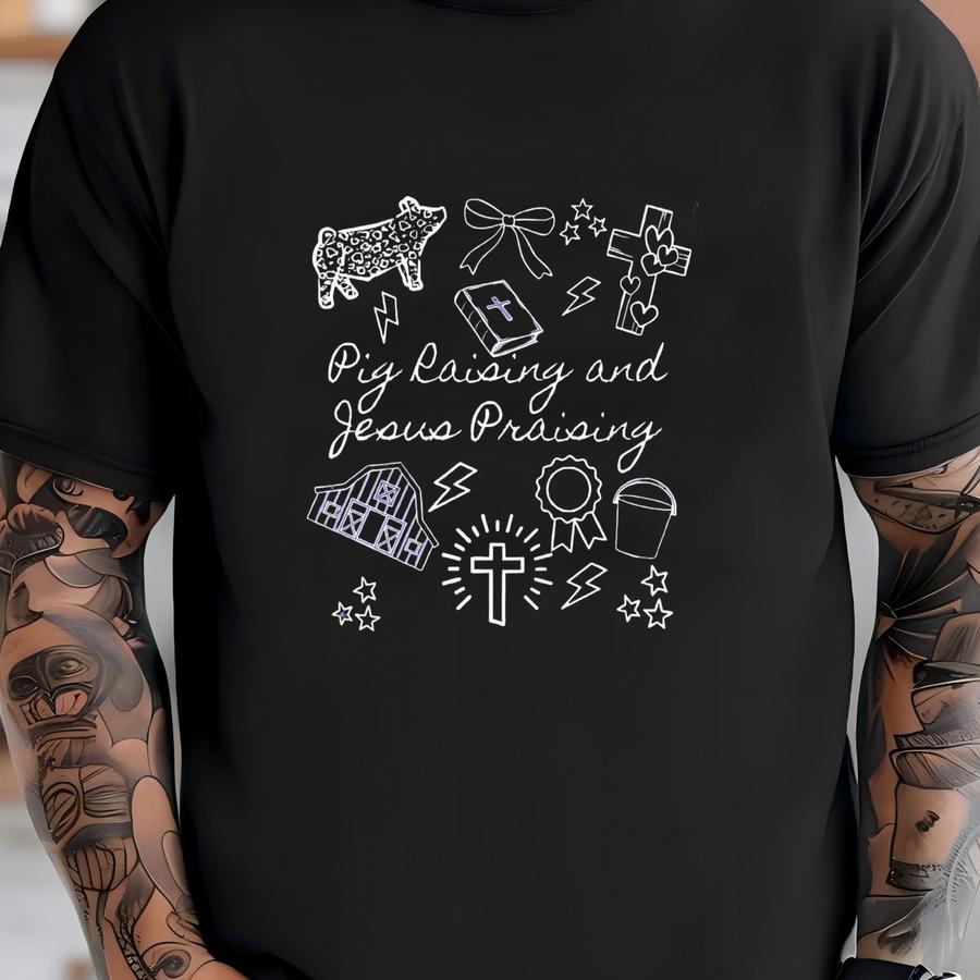 Stock Show Pig Vintage Tee Vintage: Show Swine Jesus Coquette Shirt, Christian Market Hog Collage Gift For County Fair Kid T-shirt