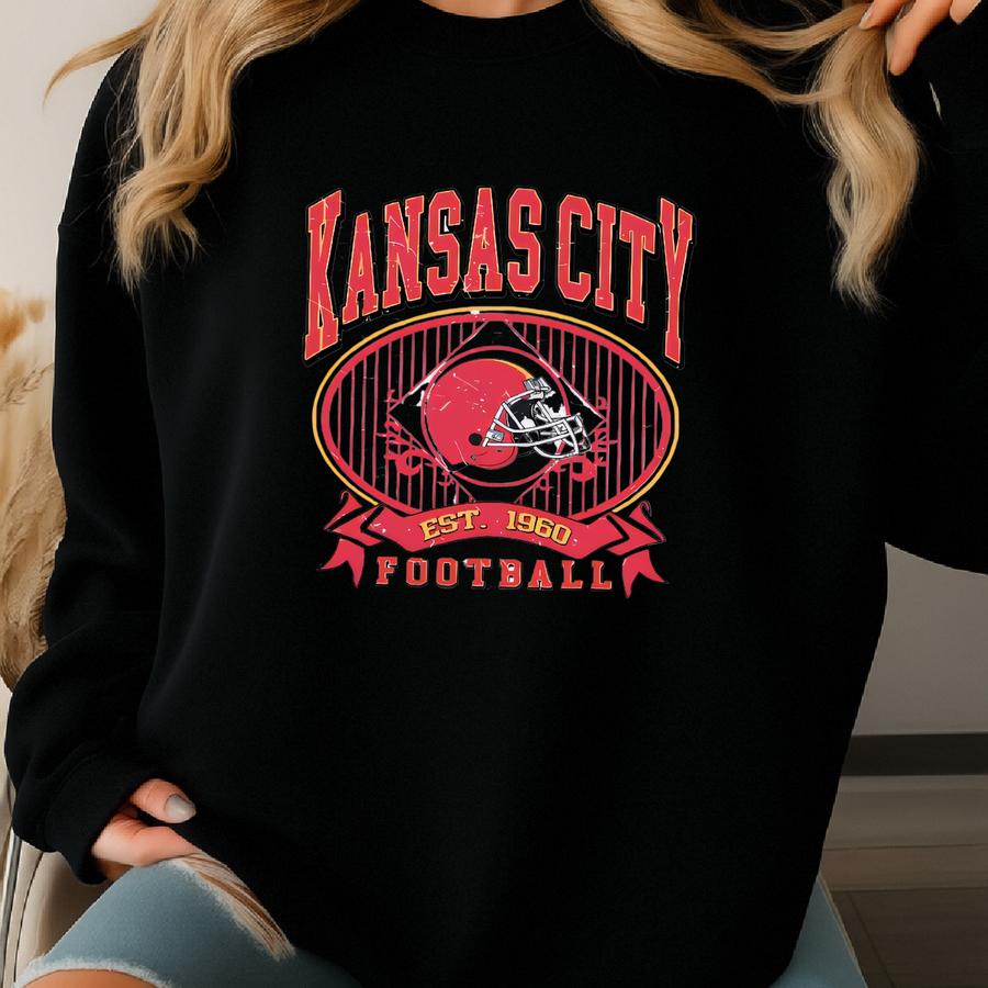 Youth Kansas City Football Sweatshirt: Retro Kansas City Football Crewneck Sweatshirt For Kids, Kansas City Shirt, Kc Football, Kansas City Sweatshirt
