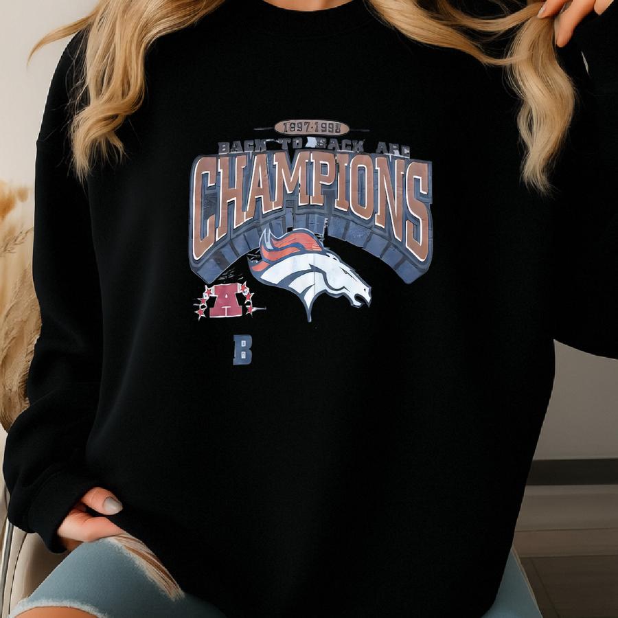 Vintage 90's Back 2 Back Afc Champions Denver Broncos Super Bowl Gray Shirt Sz L Sweatshirt