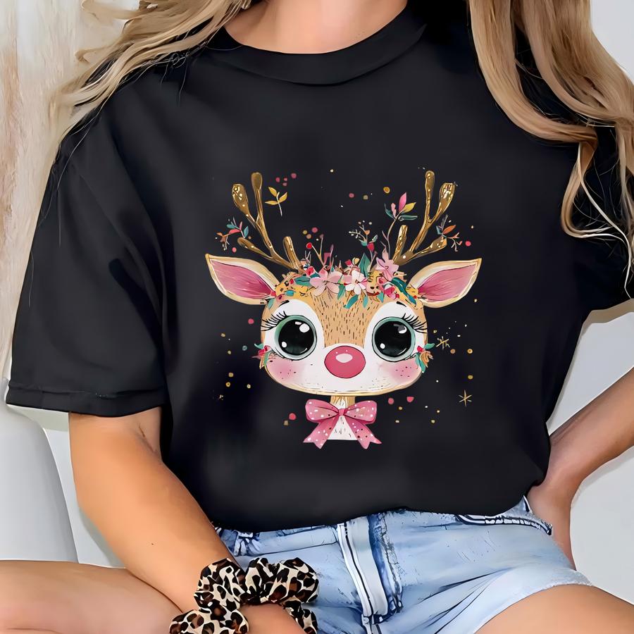 Mommy Me Pastel Reindeer Christmas Shirt, Pink Christmas Reindeer Shirt, Family Matching Outfits Christmas Shirt Pastel T-shirt