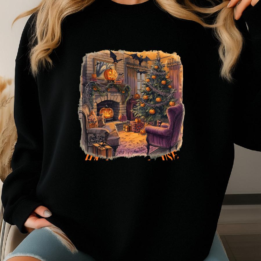 Halloween House Sweatshirt, Halloween Pumpkin Sweatshirt, Halloween Sweatshirt, Cute Halloween Sweatshirt, Cute Fall Sweatshirt, Cozy Shirt Sweatshirt