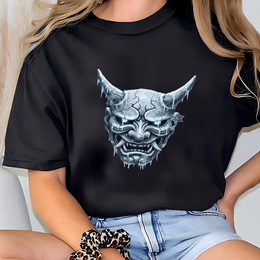 Winter Warrior Sweatshirt, Samurai Oni Demon Pullover, Gothic Japanese Mask Sweater, Dark Winter Unisex Gift T-shirt