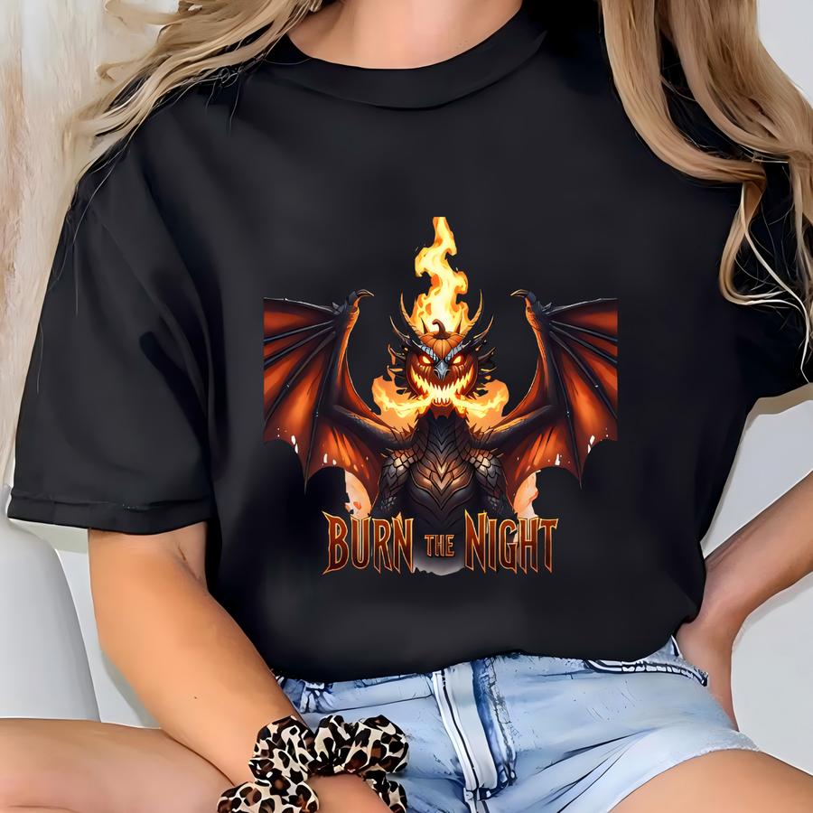 Burn The Night Dragon Sweatshirt, Gothic Fire Demon Pullover, Dark Fantasy Creature Sweater, Halloween Gift T-shirt