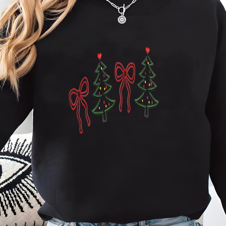Christmas Sweatshirt, Christmas Tree Bow Sweatshirt, Christmas Sweaters, Christmas Gift, Personalized Gift Sweatshirt