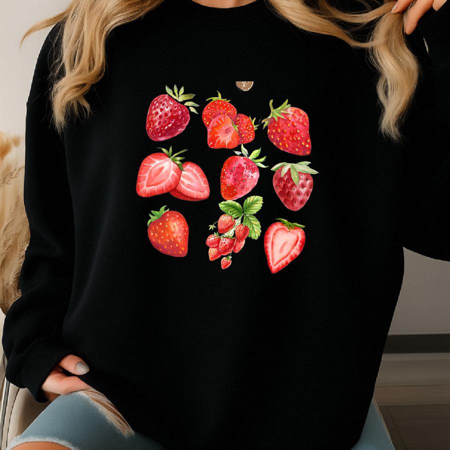 ® Strawberry Watercolor Shirt, Berry Fruit Tee, Retro Style Shirt, Summer Botanical Strawberry Graphic Tee, Cute Summer Shirt Sweatshirt