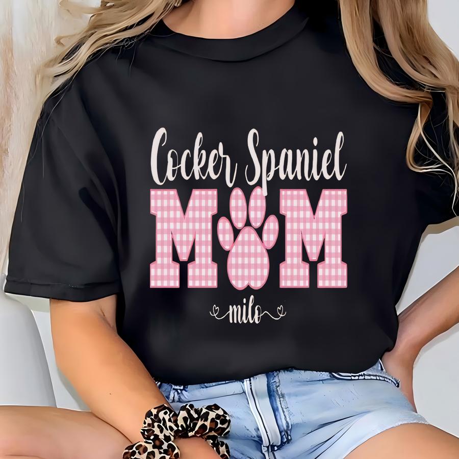 Custom Cocker Spaniel Dog Mom Sweatshirt With Name, Cocker Spaniel Mama Paw Shirt Preppy Dog Lover Personalized Mother's Day Gift Dog Mom T-shirt