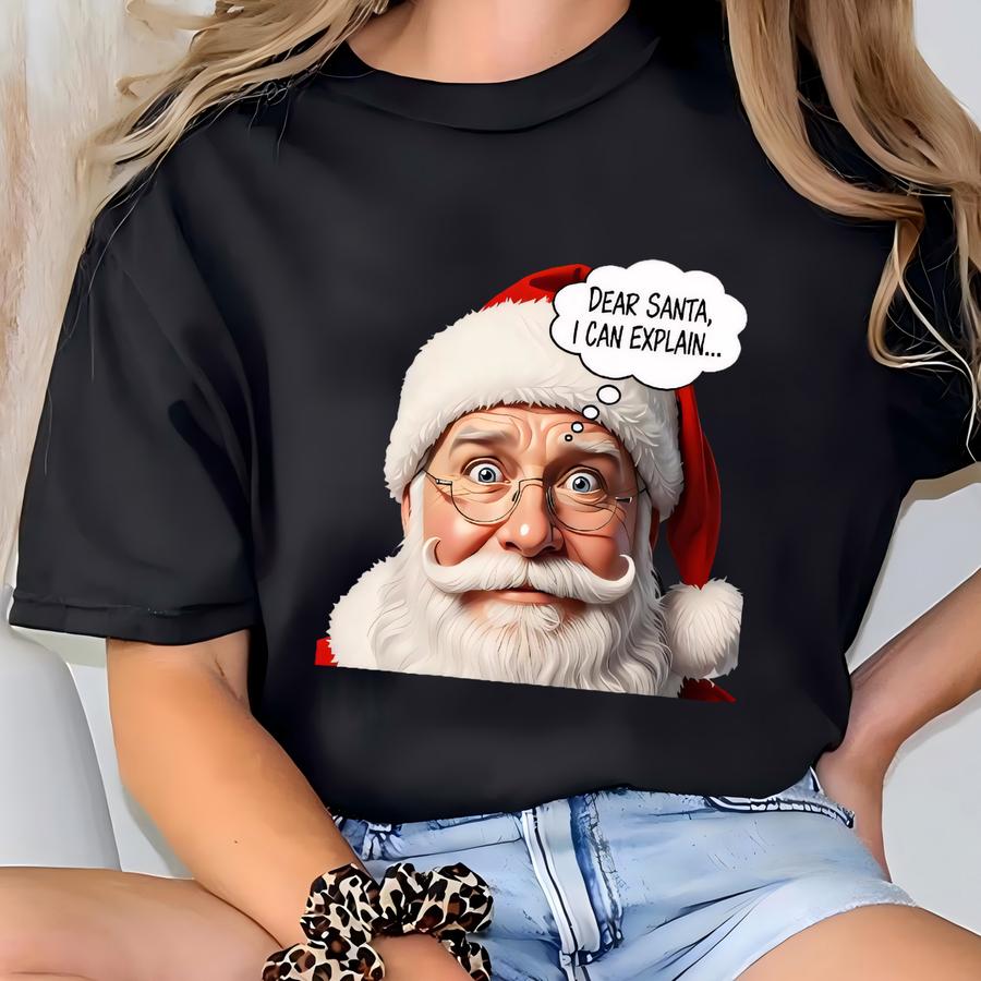 Dear Santa I Can Explain Sweatshirt, Funny Christmas Pullover, Santa Face Holiday Sweater Gift T-shirt